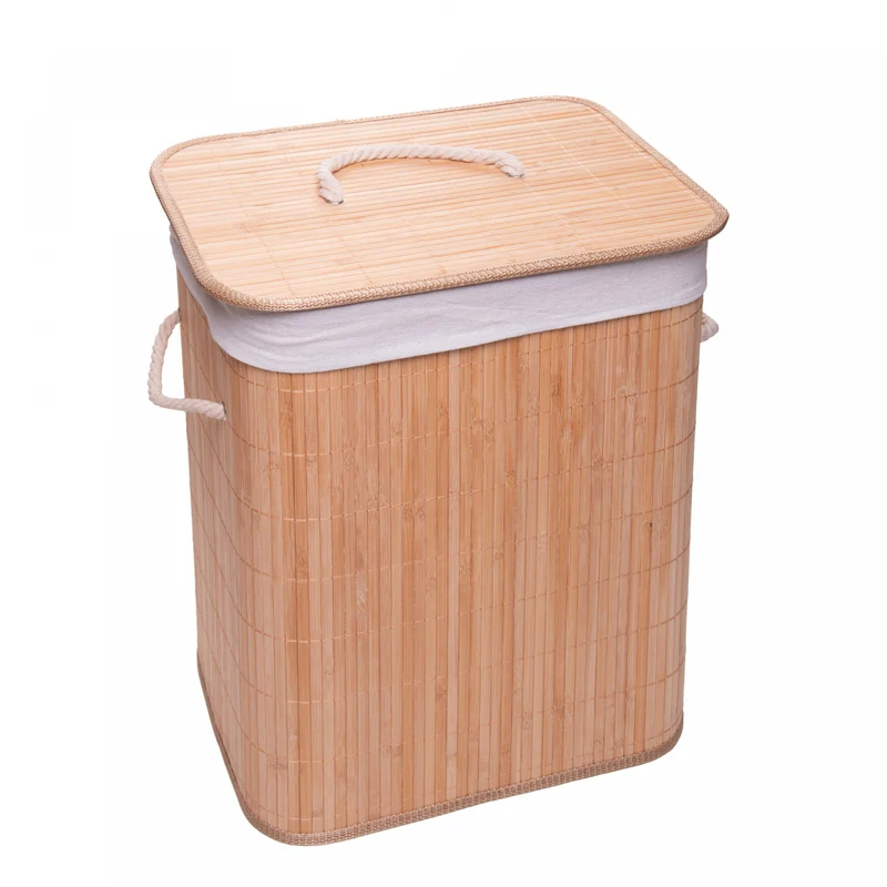 Cesto para Lavanderia com Tampa 40cm x 30cm x 50cm Natural Bambu - Lyor Unico