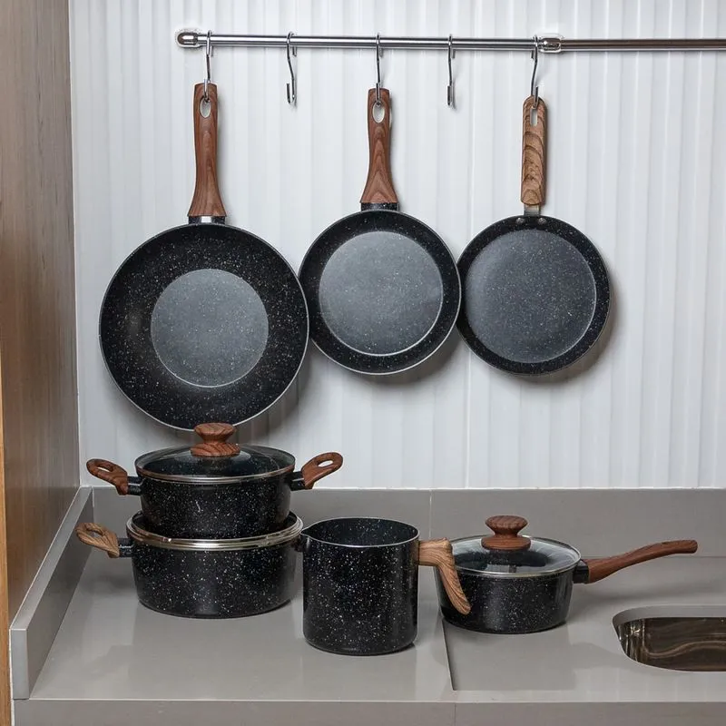 Conjunto 7 Panelas de Indução em Alumínio com Revestimento Antiaderente Ébano Grace 222002 - Lyor