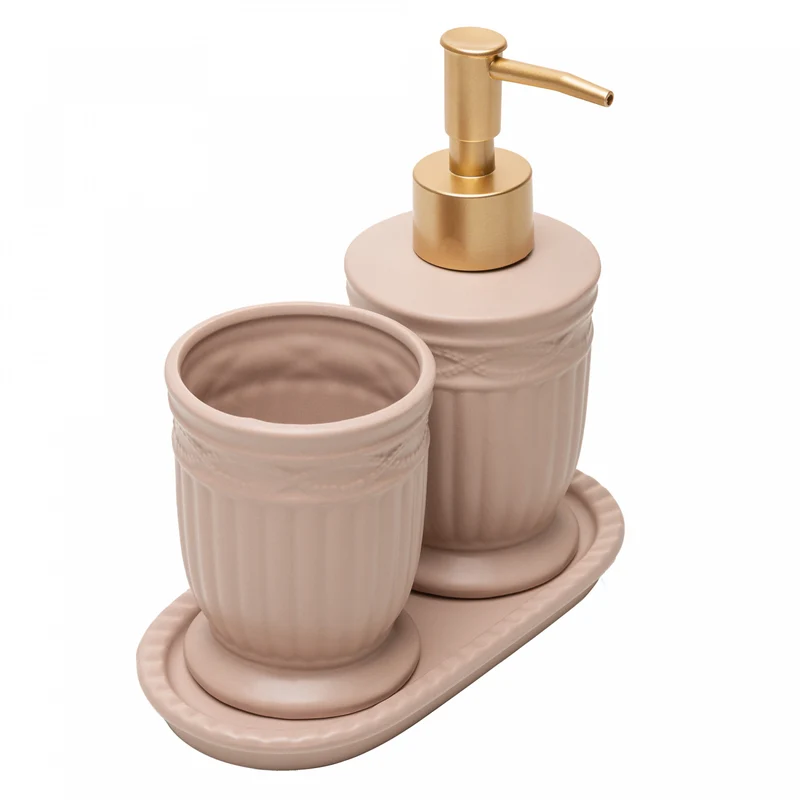 Conjunto 3 Peças para Banheiro Greece 200ml Bege Cerâmica - Lyor Unico - LYOR