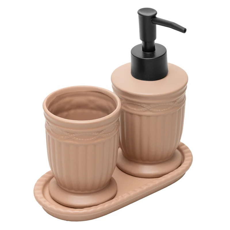 Conjunto 3 Peças para Banheiro Greece 200ml Terracota Cerâmica - Lyor Unico