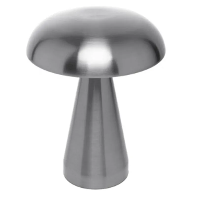 Luminária De Mesa Recarregável Led 3 Tons Usb Mushroom 15,5cm X 20cm Prata Metal - Lyor