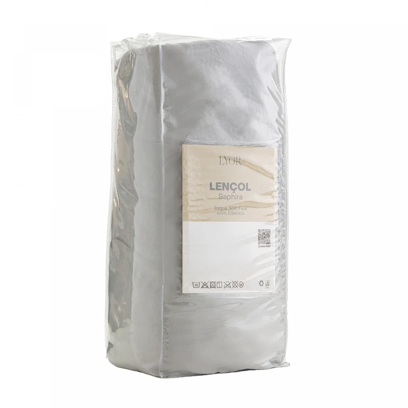 Lençol com Elástico Saphira Queen Toque 300 Fios Cinza Microfibra - Lyor Unico - LYOR