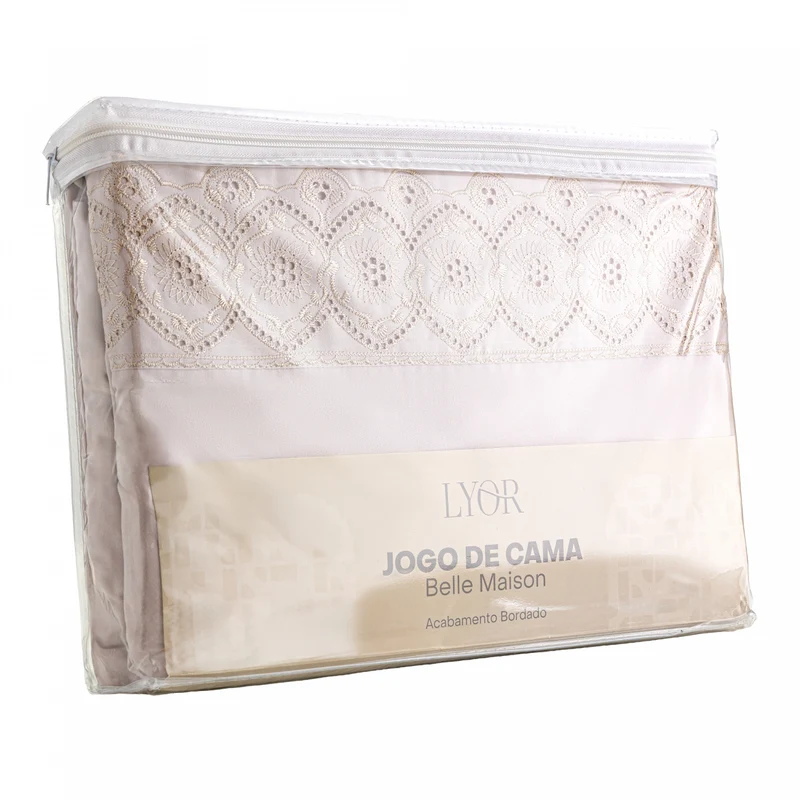 Jogo de Cama Bordado King Belle Maison Rosa Microfibra - Lyor Unico - LYOR