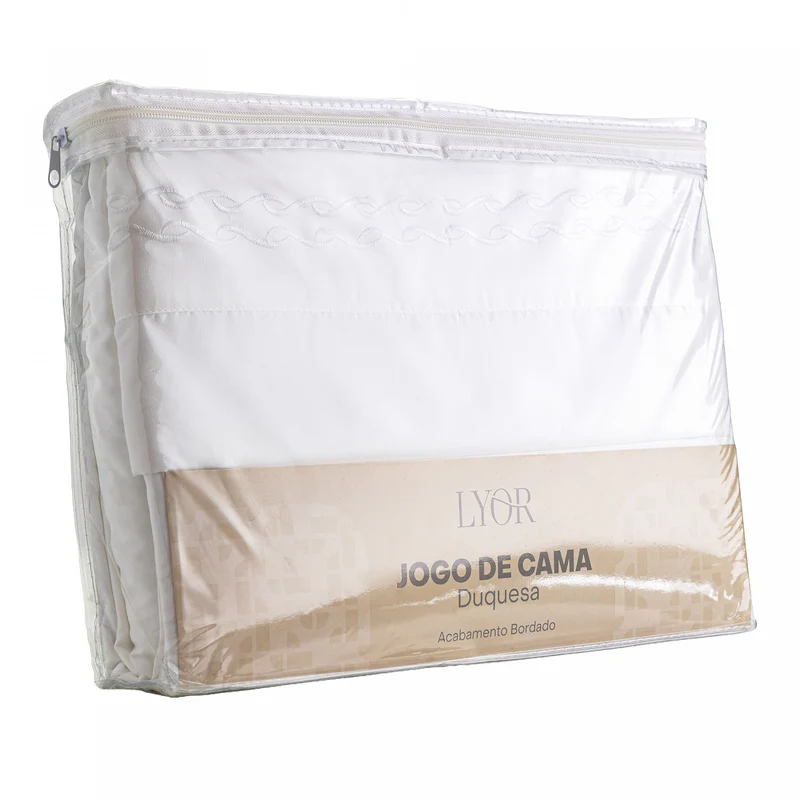 Jogo de Cama Bordado Queen Duquesa Branco Microfibra - Lyor Unico - LYOR