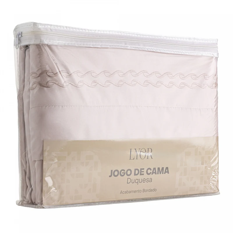 Jogo de Cama Bordado King Duquesa Rosa Microfibra - Lyor Unico - LYOR