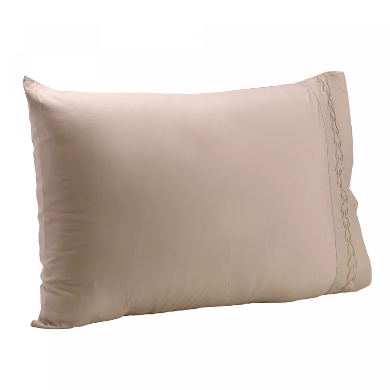 Jogo 2 Fronhas Bordado Duquesa 50cm x 70cm Bege Microfibra - Lyor Unico - LYOR