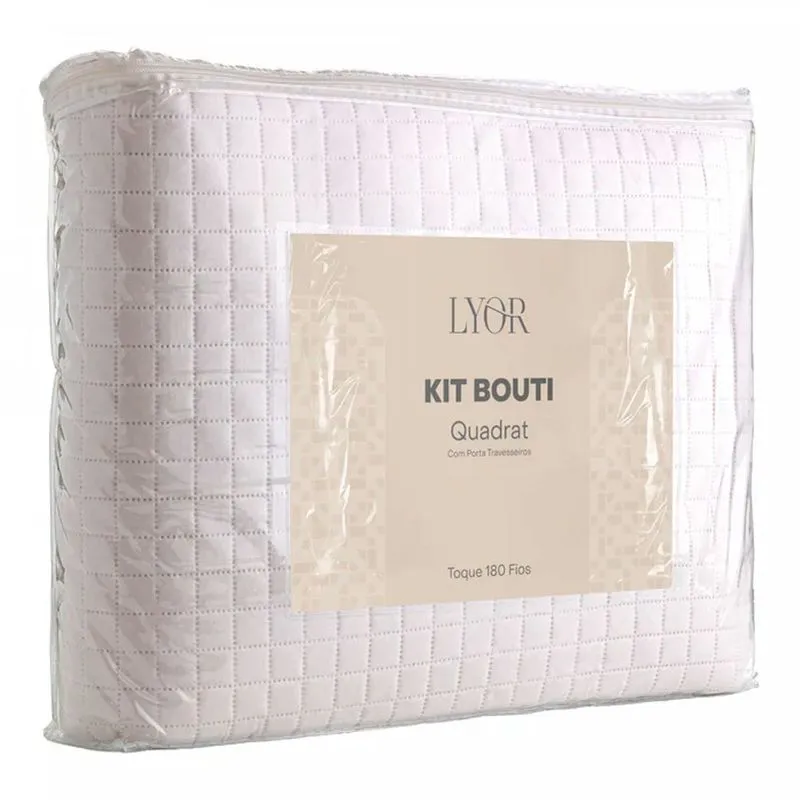 Colcha Matelassê Quadrat Solteiro com 1 Porta Travesseiro Branco Microfibra Lyor