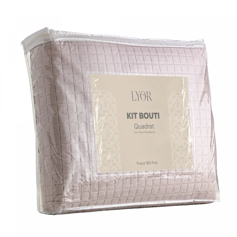 Colcha Matelassê Quadrat Casal com 2 Porta Travesseiros Rosa Microfibra - Lyor Unico - LYOR