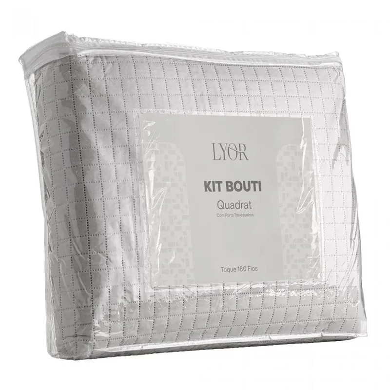 Colcha Matelassê Quadrat Queen com 2 Porta Travesseiro Bege Microfibra Lyor
