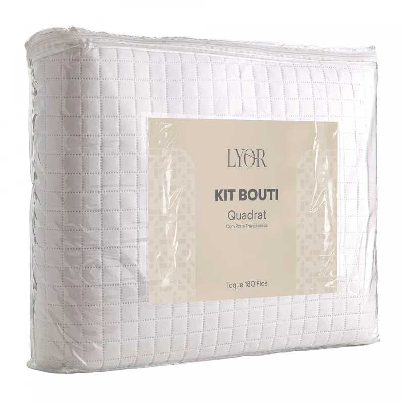 Colcha Matelassê Quadrat Queen com 2 Porta Travesseiros Branco Microfibra - Lyor Unico - LYOR