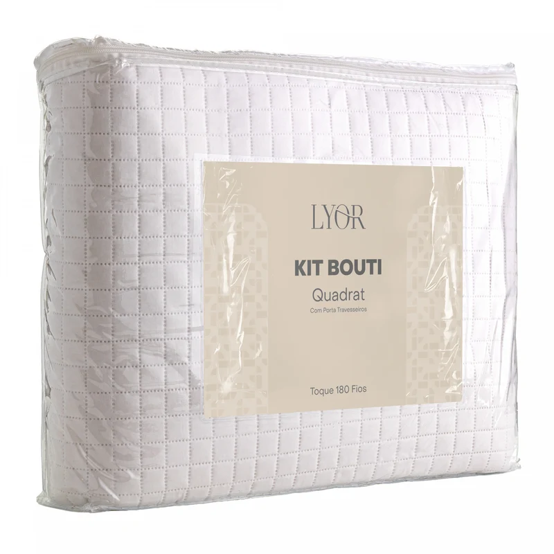 Colcha Matelassê Quadrat King com 2 Porta Travesseiros Branco Microfibra - Lyor Unico - LYOR