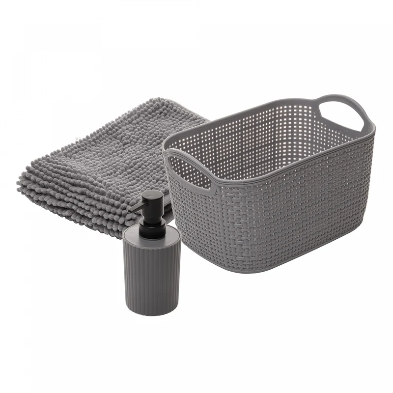 Conjunto 3 Peças para Banheiro Comfort Cinza Plástico - Lyor Unico