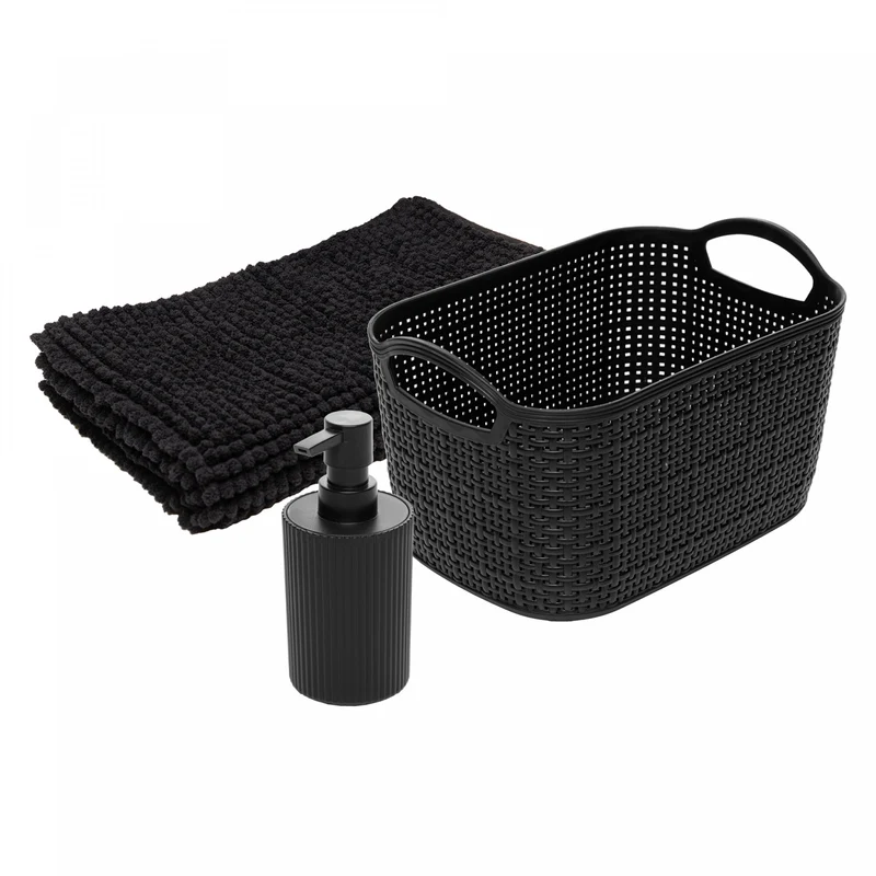 Conjunto 3 Peças para Banheiro Comfort Preto Plástico - Lyor Unico
