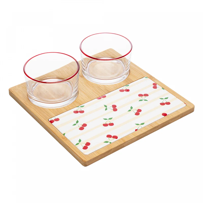Conjunto 4 Peças para Servir Cherry 22cm x 22cm x 6cm Bambu - Lyor Unico - LYOR