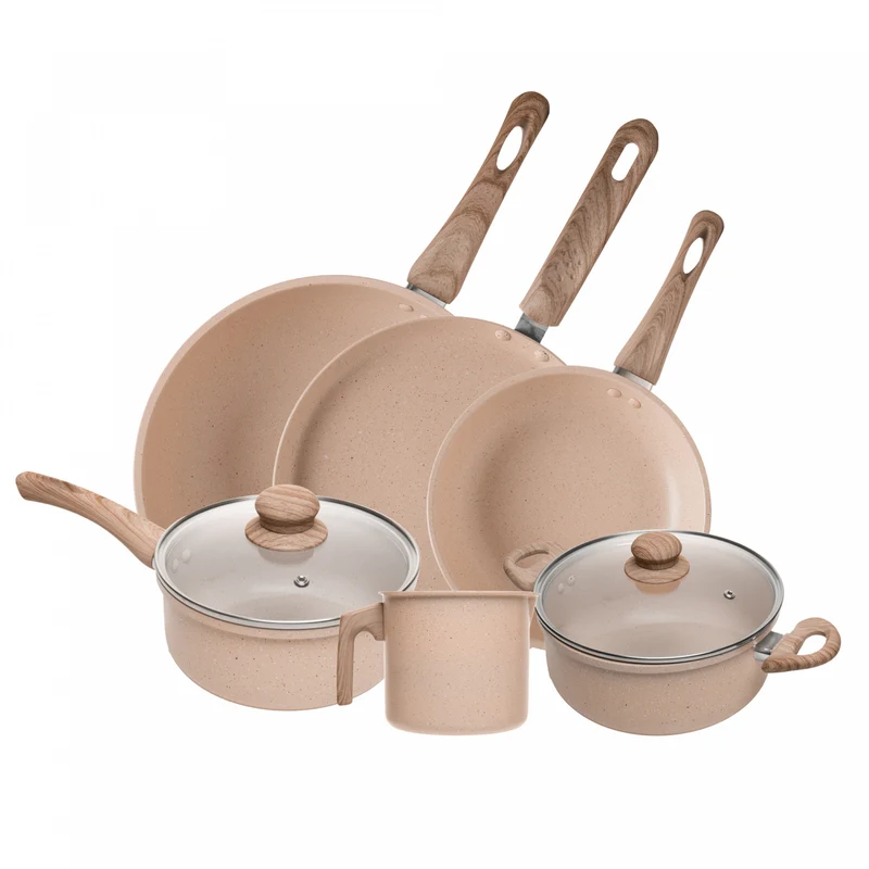 Conjunto 6 Panelas de Indução Granito Chef Bege Alumínio com Revestimento Cerâmico - Lyor Unico - LYOR