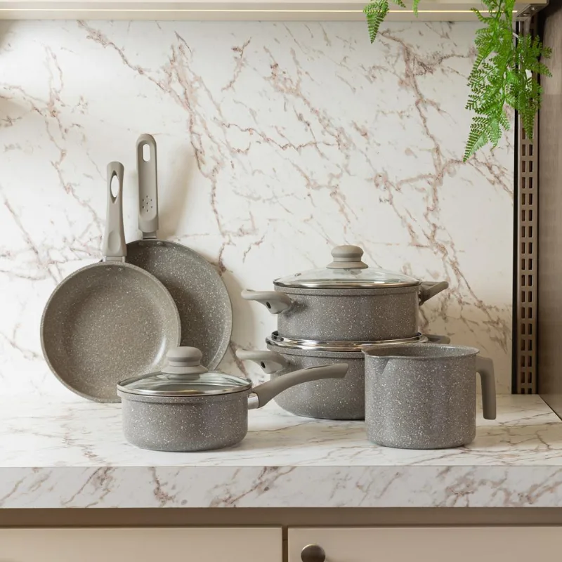 Conjunto 6 panelas de indução granito chef taupe alumínio - LYOR