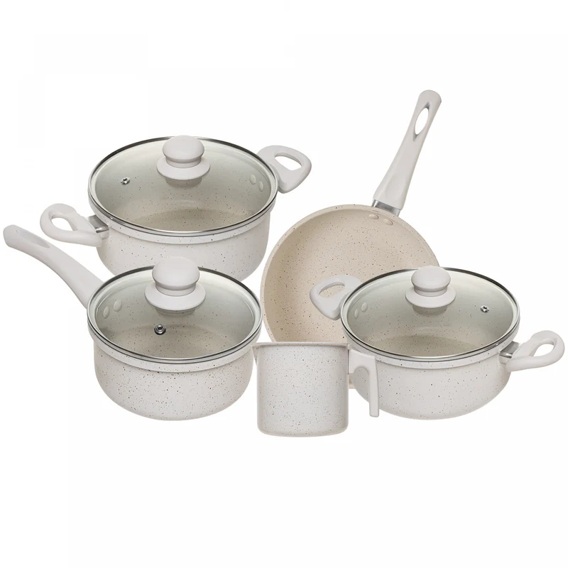 Conjunto 5 Panelas de Indução Granito Chef Off White Alumínio com Revestimento Cerâmico - Lyor Unico - LYOR