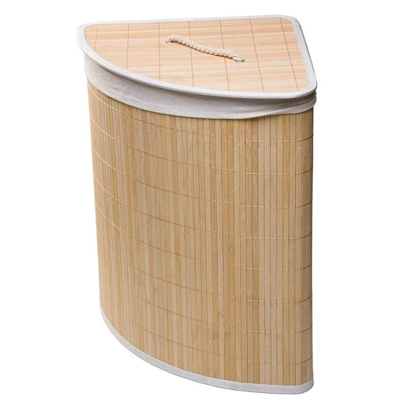 Cesto De Roupa Dobrável De Canto Em Bambu Com Tampa Para Banheiro E Lavanderia Lyor