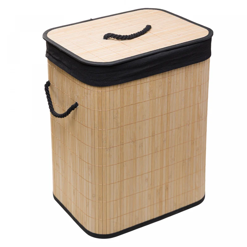 Cesto para Lavanderia com Forro em Tecido 40cm x 30cm x 50cm Preto Bambu - Lyor Unico - LYOR