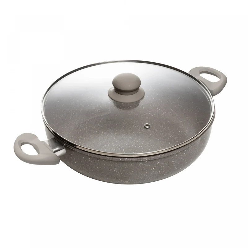 Wok Indução com Tampa Vidro Granito Chef 28cm Taupe Alumínio com Revestimento Antiaderente - Lyor Unico - LYOR