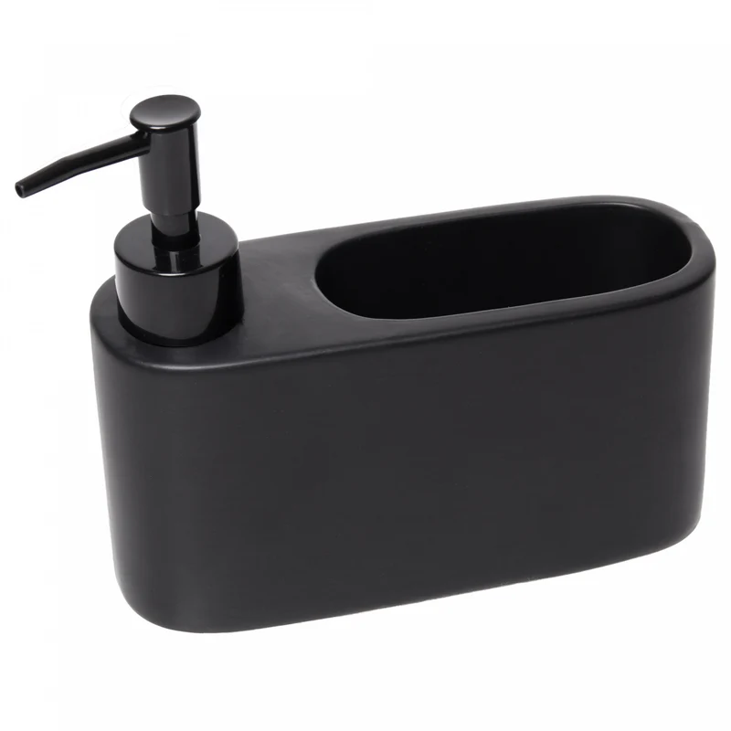 Porta Detergente Líquido com Suporte para Esponja Preto 490ml Cerâmica - Lyor Unico - LYOR