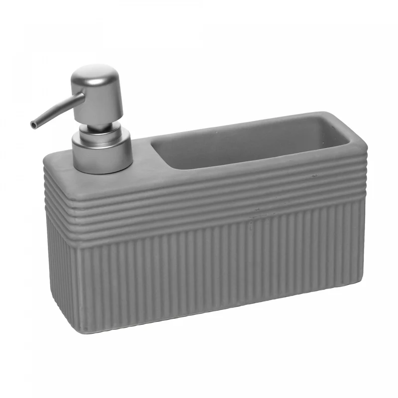 Porta Detergente Líquido com Suporte para Esponja Velinea 490ml Cinza Cerâmica - Lyor Unico - LYOR