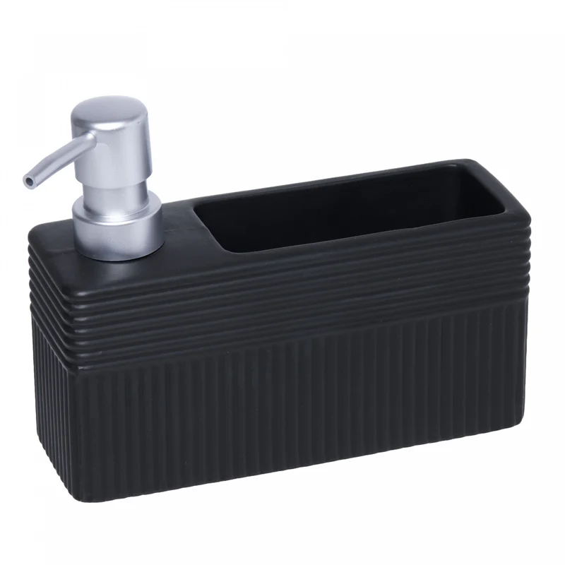 Porta Detergente Líquido com Suporte para Esponja Velinea 490ml Preto Cerâmica - Lyor Unico - LYOR