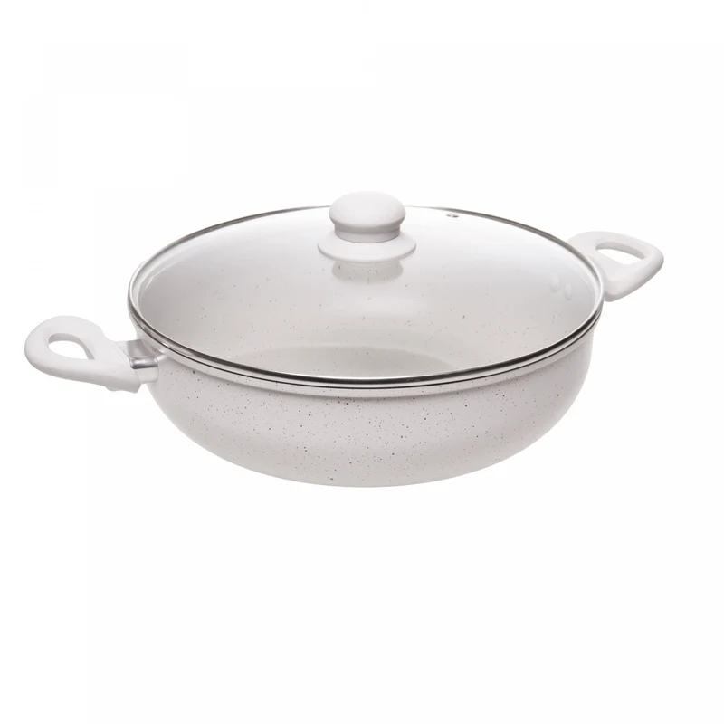 Wok Indução Tampa Vidro Granito Chef 28cm Off White Alumínio Revestimento Antiaderente 222921 - Lyor Unico - LYOR
