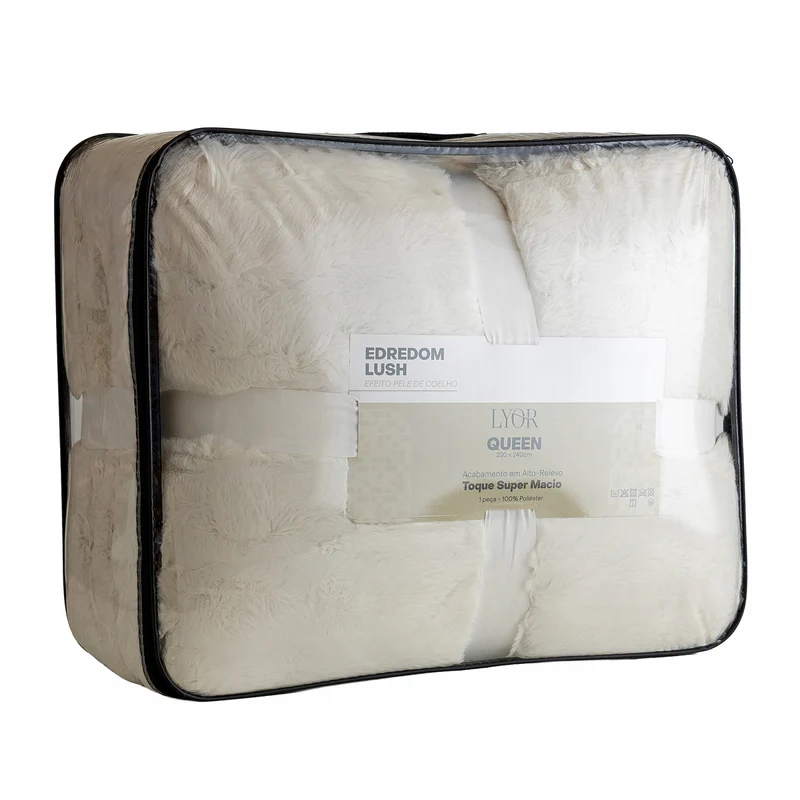 Edredom Lush Queen Efeito Pele de Coelho Off White Microfibra - Lyor Unico - LYOR