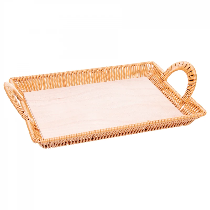 Bandeja Retangular com Alça Vertice 30cm x 20cm x 4,5cm Natural Plástico - Lyor Unico - LYOR