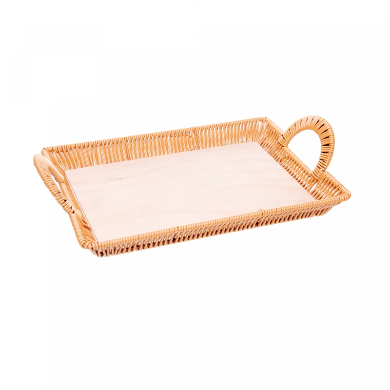 Bandeja Retangular com Alça Vertice 35cm x 25cm x 4,5cm Natural Plástico - Lyor Unico - LYOR