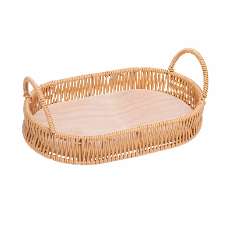 Bandeja Oval com Alça Vertice 26cm x 16cm x 4,5cm Natural Plástico - Lyor Unico - LYOR