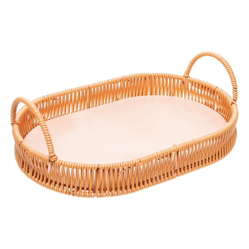 Bandeja Oval com Alça Vertice 30cm x 20cm x 4,5cm Natural Plástico - Lyor Unico - LYOR