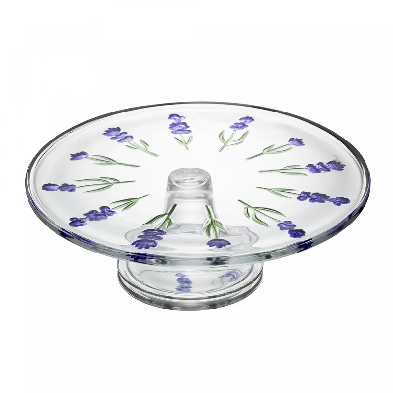 Prato para Bolo com Pé Lavanda Hand Painting 30cm Cristal - Lyor Unico - LYOR