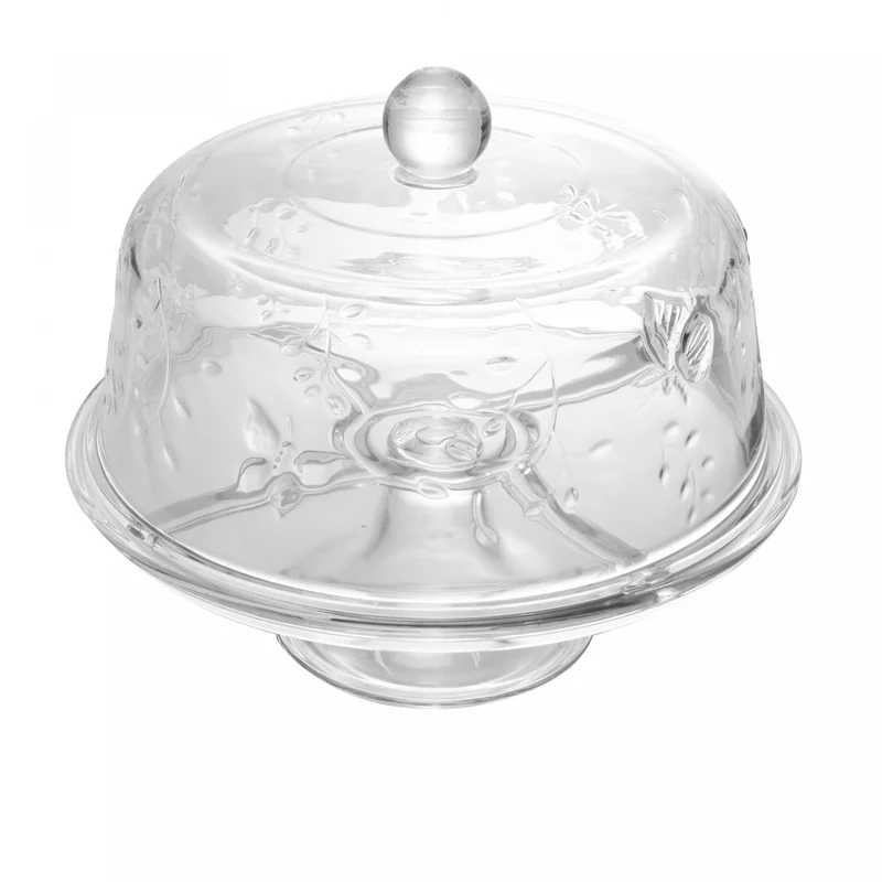 Prato para Bolo com Pé e Tampa New Butterfly 29cm x 25cm Cristal - Lyor Unico - LYOR