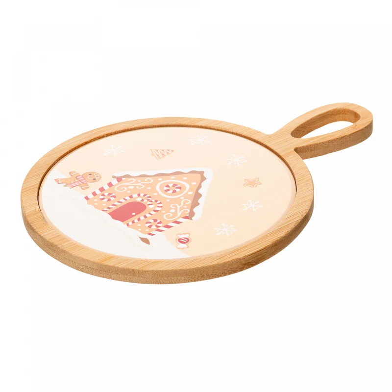 Conjunto 2 Peças Tábua com Bandeja Encanto de Natal 24cm x 17cm x 1cm Bambu - Lyor Unico - LYOR