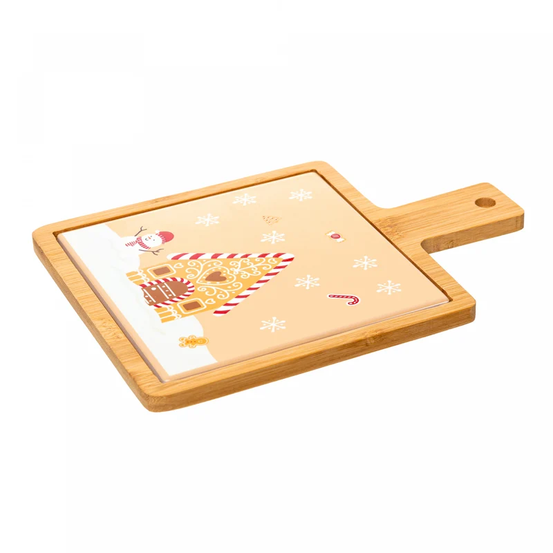 Conjunto 2 Peças Tábua com Bandeja Encanto de Natal 24cm x 17cm x 1cm Bambu - Lyor Unico - LYOR