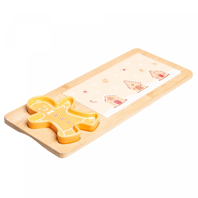Conjunto 3 Peças Petisqueira Encanto de Natal 33cm x 13.5cm x 2cm Bambu - Lyor Unico - LYOR