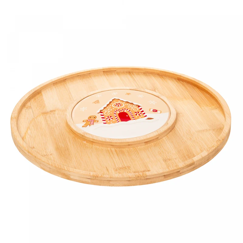 Conjunto 2 Peças Tábua com Bandeja Encanto de Natal 33cm x 1,5cm Bambu - Lyor Unico - LYOR