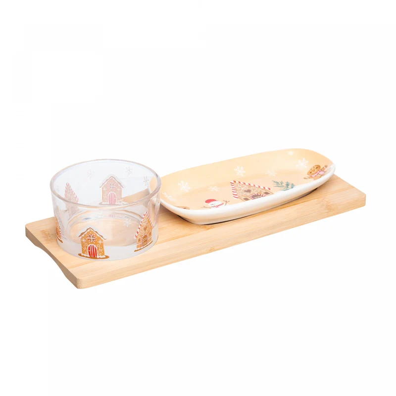 Conjunto 3 Peças para servir Encanto de Natal 28cm x 10,5cm x 6cm Bambu - Lyor Unico - LYOR