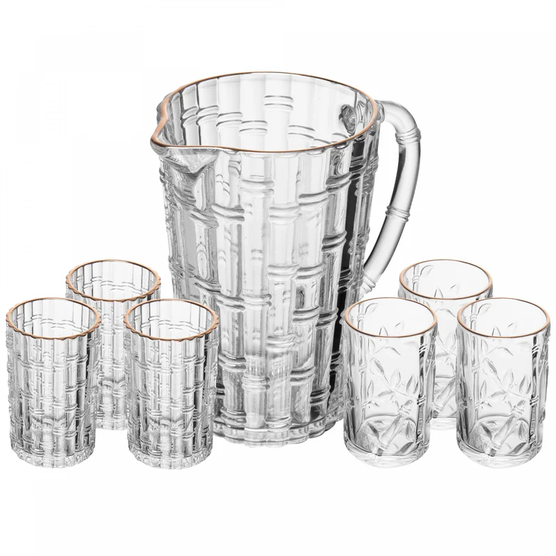 Conjunto 7 Peças Jarra Lanai com 6 Copos com Fio de Ouro 1L/280ml Cristal Ecológico - Lyor Unico - LYOR