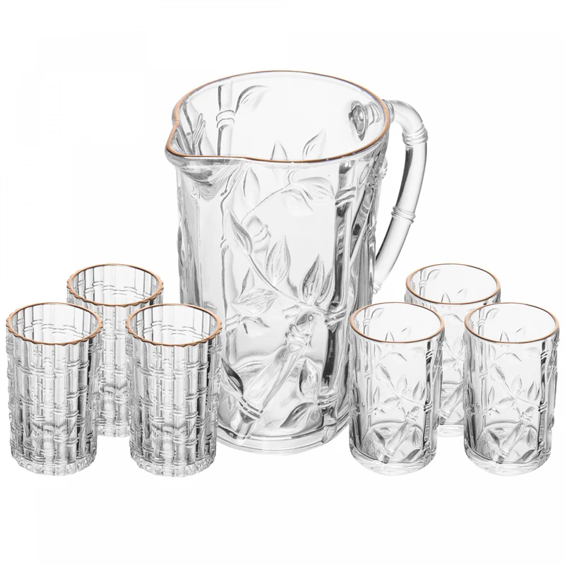 Conjunto 7 Peças Jarra Kona com 6 Copos com Fio de Ouro 1L/280ml Cristal Ecológico - Lyor Unico - LYOR