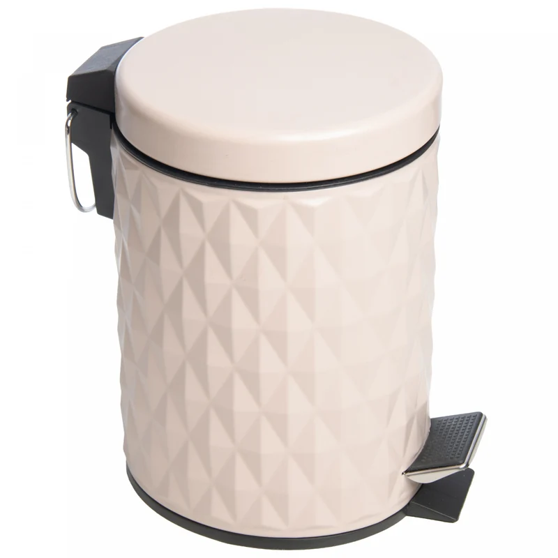 Lixeira Redonda com Pedal Diamond 5L Bege Metal - Lyor Unico - LYOR
