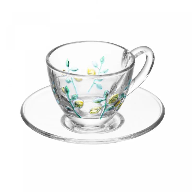 Xícara de Café com Pires Siciliano Hand Painting 80ml Cristal Ecológico - Lyor Unico - LYOR