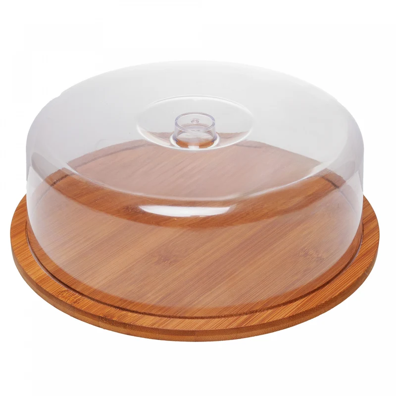 Prato para Bolo com Tampa Plástica Carbon 28cm x 28cm x 9,5cm Bambu - Lyor Unico - LYOR