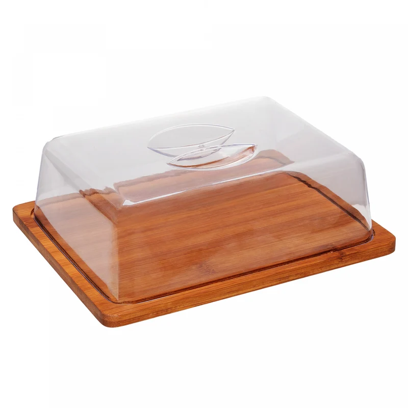 Queijeira Retangular com Tampa Plástica Carbon 24cm x 18,5cm x 7,5cm Bambu - Lyor Unico - LYOR