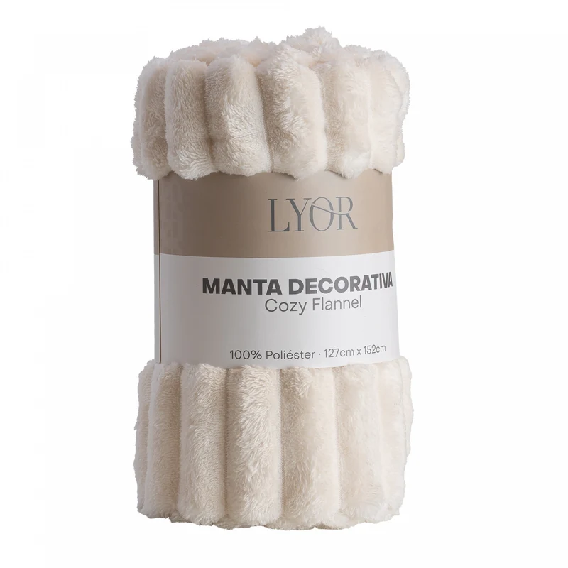 Manta Decorativa Cozy Flannel 127cm x 152cm Off White Poliéster - Lyor Unico - LYOR