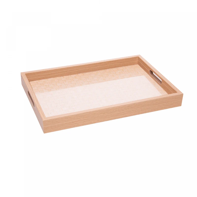 Bandeja Retangular Trançado Colonial 36,5cm x 26,5cm x 4cm Natural MDF - Lyor Unico - LYOR