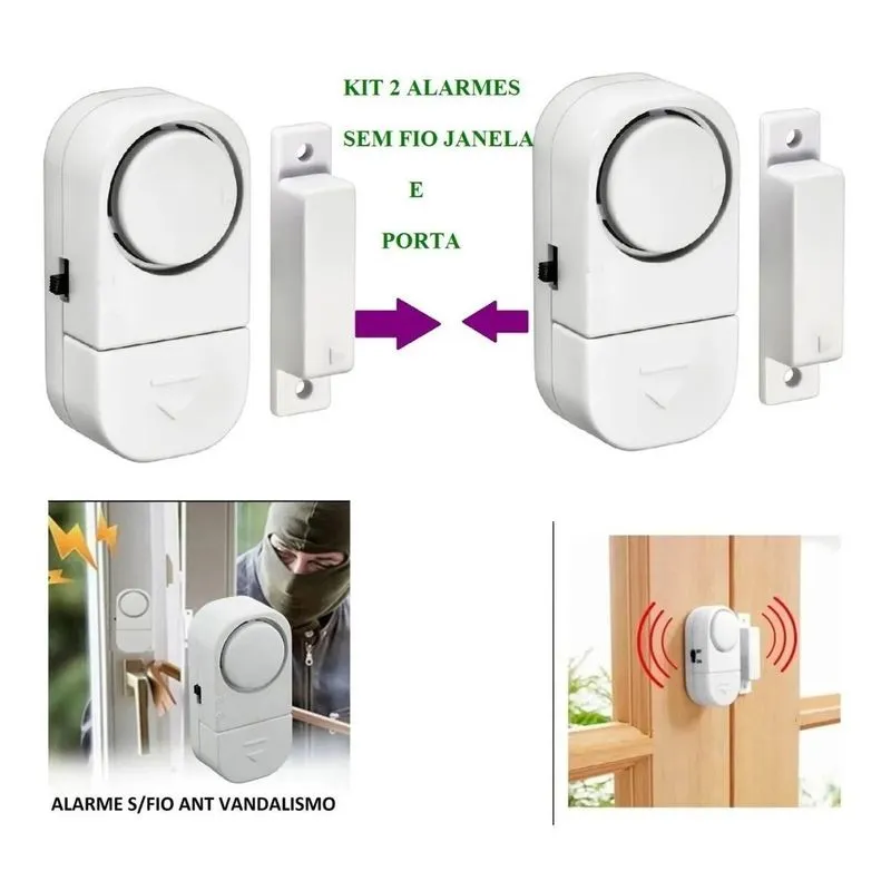 Kit 2 Sensores Alarme Magnético Sirene Para Porta E Janela
