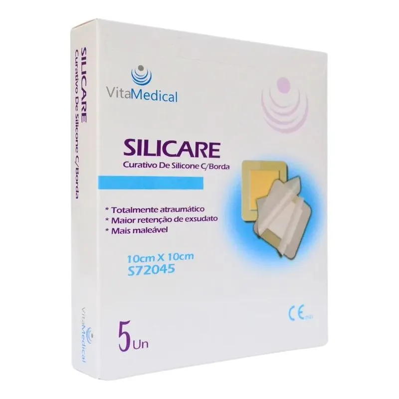 Curativo De Silicone Com Espuma E Borda - Silicare 10x10cm 5